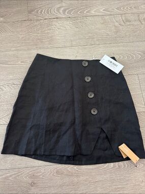 NWT Reformation Black Button-Front Linen Mini Skirt